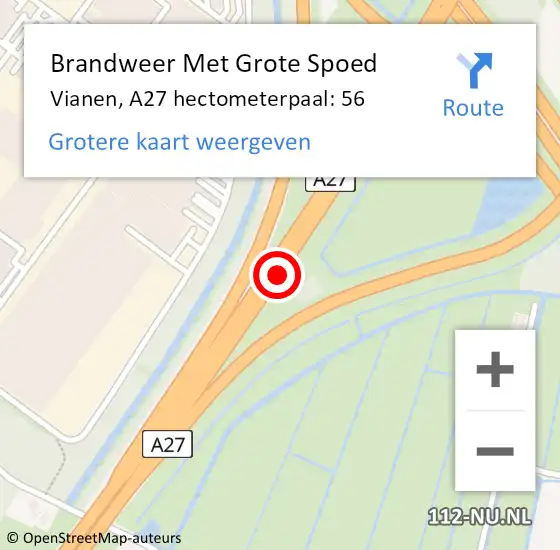 Locatie op kaart van de 112 melding: Brandweer Met Grote Spoed Naar Vianen, A27 hectometerpaal: 56 op 5 oktober 2021 14:35