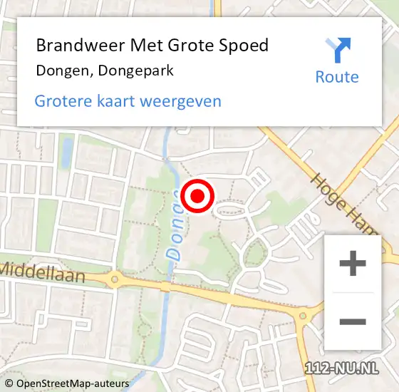 Locatie op kaart van de 112 melding: Brandweer Met Grote Spoed Naar Dongen, Dongepark op 25 juni 2014 07:47