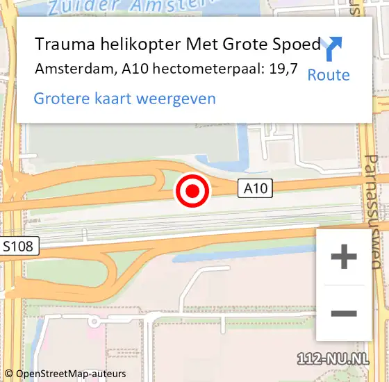 Locatie op kaart van de 112 melding: Trauma helikopter Met Grote Spoed Naar Amsterdam, A10 hectometerpaal: 19,7 op 5 oktober 2021 15:54