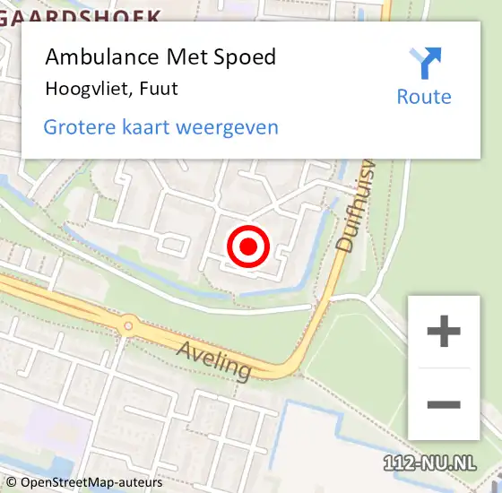 Locatie op kaart van de 112 melding: Ambulance Met Spoed Naar Hoogvliet, Fuut op 5 oktober 2021 16:03