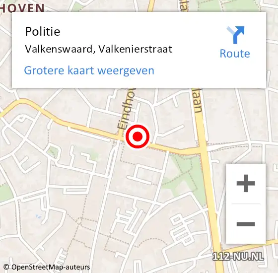 Locatie op kaart van de 112 melding: Politie Valkenswaard, Valkenierstraat op 5 oktober 2021 16:31