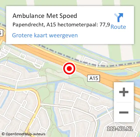 Locatie op kaart van de 112 melding: Ambulance Met Spoed Naar Papendrecht, A15 hectometerpaal: 77,9 op 5 oktober 2021 16:39
