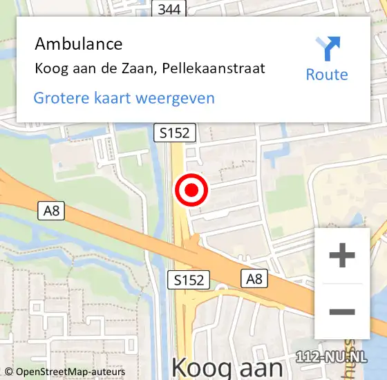 Locatie op kaart van de 112 melding: Ambulance Koog aan de Zaan, Pellekaanstraat op 5 oktober 2021 16:40