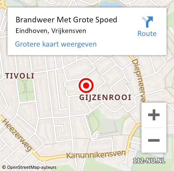 Locatie op kaart van de 112 melding: Brandweer Met Grote Spoed Naar Eindhoven, Vrijkensven op 5 oktober 2021 17:08