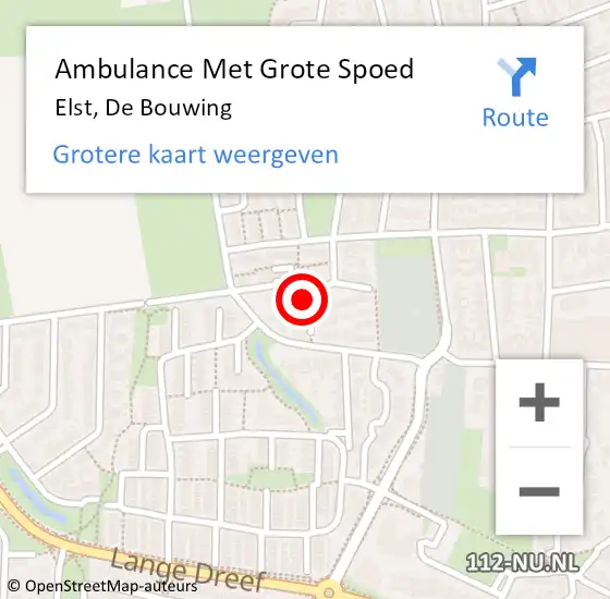 Locatie op kaart van de 112 melding: Ambulance Met Grote Spoed Naar Elst, De Bouwing op 5 oktober 2021 17:15