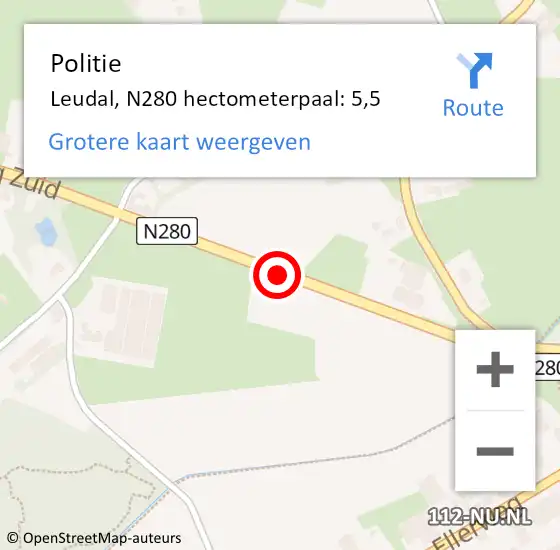 Locatie op kaart van de 112 melding: Politie Leudal, N280 hectometerpaal: 5,5 op 5 oktober 2021 17:24