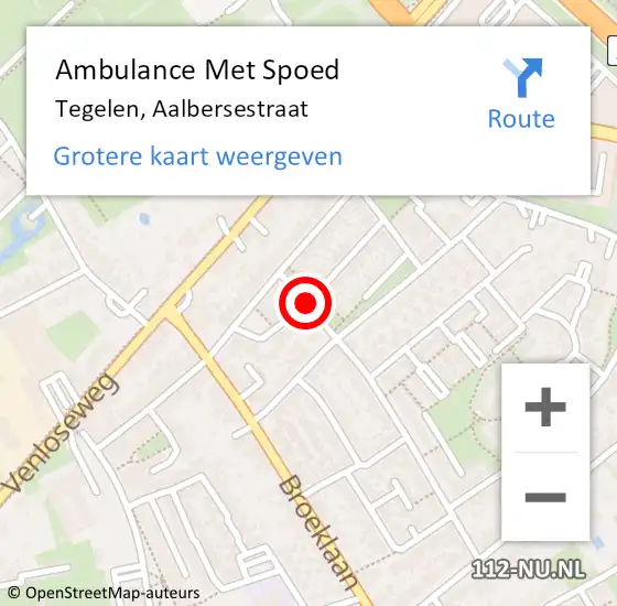 Locatie op kaart van de 112 melding: Ambulance Met Spoed Naar Tegelen, Aalbersestraat op 25 juni 2014 08:10