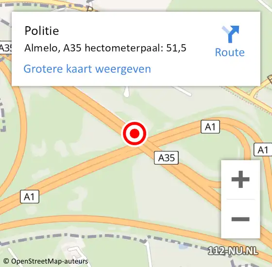 Locatie op kaart van de 112 melding: Politie Almelo, A35 hectometerpaal: 51,5 op 5 oktober 2021 17:29