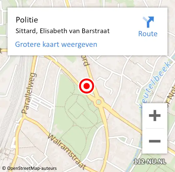 Locatie op kaart van de 112 melding: Politie Sittard, Elisabeth van Barstraat op 5 oktober 2021 18:57