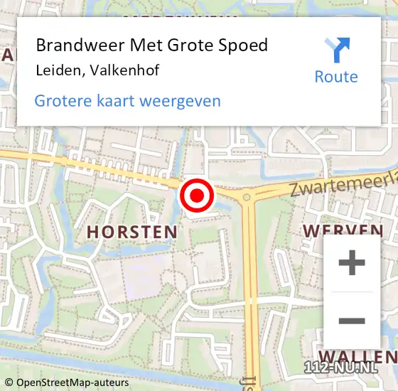 Locatie op kaart van de 112 melding: Brandweer Met Grote Spoed Naar Leiden, Valkenhof op 5 oktober 2021 19:02