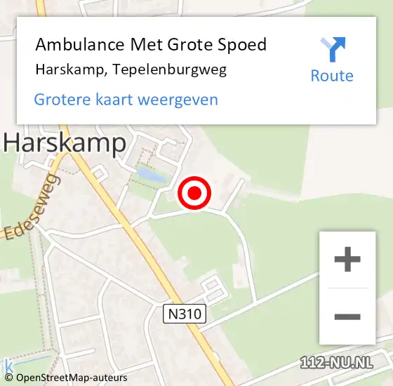 Locatie op kaart van de 112 melding: Ambulance Met Grote Spoed Naar Harskamp, Tepelenburgweg op 5 oktober 2021 19:09