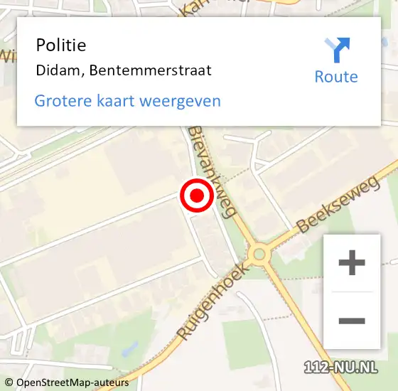 Locatie op kaart van de 112 melding: Politie Didam, Bentemmerstraat op 5 oktober 2021 19:09