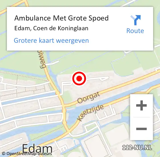 Locatie op kaart van de 112 melding: Ambulance Met Grote Spoed Naar Edam, Coen de Koninglaan op 5 oktober 2021 19:38