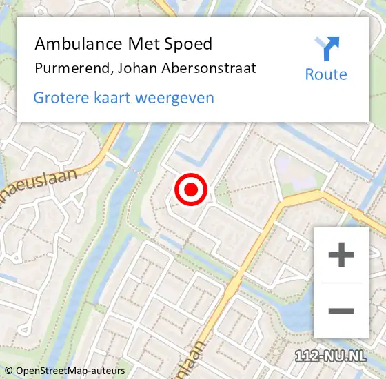 Locatie op kaart van de 112 melding: Ambulance Met Spoed Naar Purmerend, Johan Abersonstraat op 5 oktober 2021 20:22