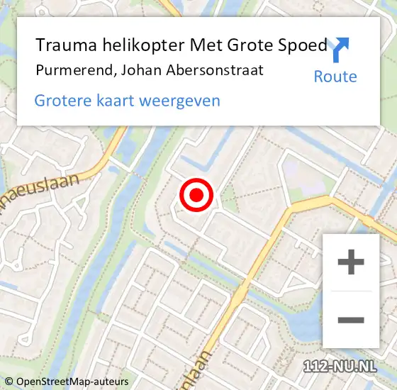 Locatie op kaart van de 112 melding: Trauma helikopter Met Grote Spoed Naar Purmerend, Johan Abersonstraat op 5 oktober 2021 20:25