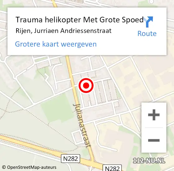 Locatie op kaart van de 112 melding: Trauma helikopter Met Grote Spoed Naar Rijen, Jurriaen Andriessenstraat op 5 oktober 2021 20:38