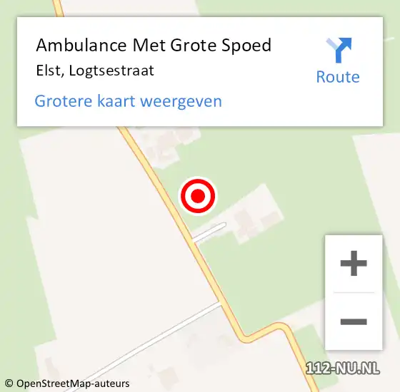 Locatie op kaart van de 112 melding: Ambulance Met Grote Spoed Naar Elst, Logtsestraat op 5 oktober 2021 20:59