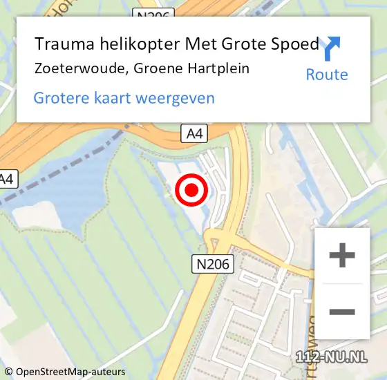 Locatie op kaart van de 112 melding: Trauma helikopter Met Grote Spoed Naar Zoeterwoude, Groene Hartplein op 5 oktober 2021 21:08