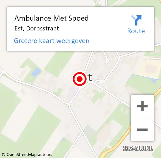 Locatie op kaart van de 112 melding: Ambulance Met Spoed Naar Est, Dorpsstraat op 5 oktober 2021 22:31