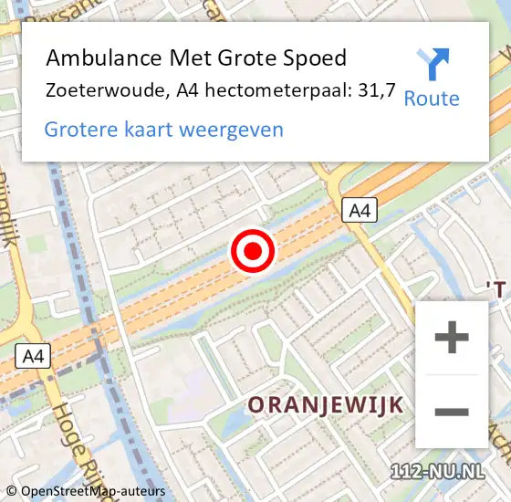 Locatie op kaart van de 112 melding: Ambulance Met Grote Spoed Naar Zoeterwoude, A4 hectometerpaal: 31,7 op 5 oktober 2021 22:42