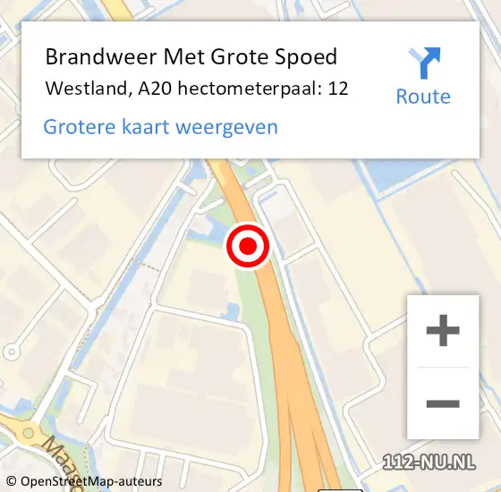 Locatie op kaart van de 112 melding: Brandweer Met Grote Spoed Naar Westland, A20 hectometerpaal: 12 op 5 oktober 2021 23:41