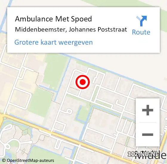 Locatie op kaart van de 112 melding: Ambulance Met Spoed Naar Middenbeemster, Johannes Poststraat op 6 oktober 2021 02:02