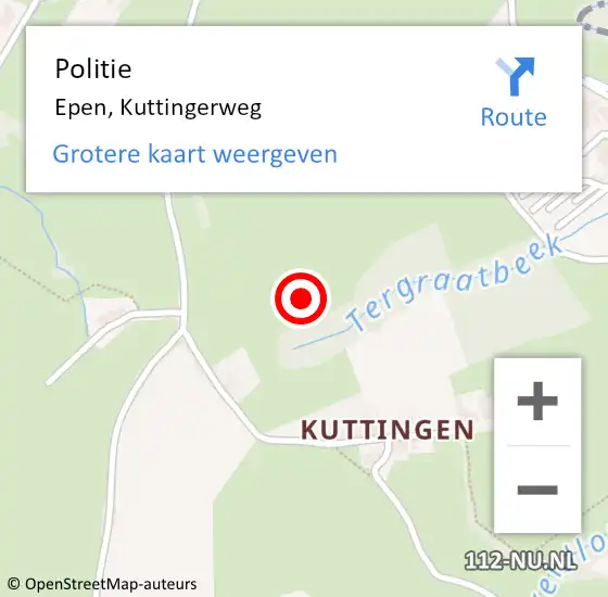 Locatie op kaart van de 112 melding: Politie Epen, Kuttingerweg op 6 oktober 2021 07:22