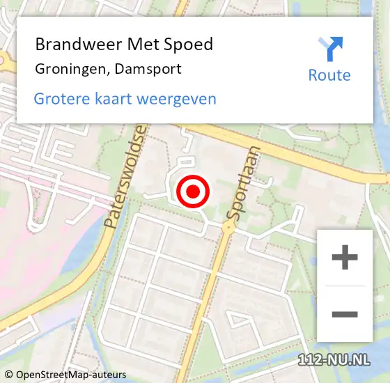 Locatie op kaart van de 112 melding: Brandweer Met Spoed Naar Groningen, Damsport op 6 oktober 2021 08:01