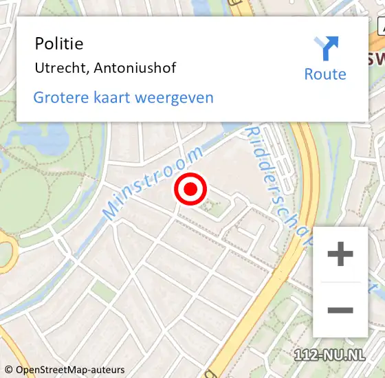 Locatie op kaart van de 112 melding: Politie Utrecht, Antoniushof op 6 oktober 2021 08:01