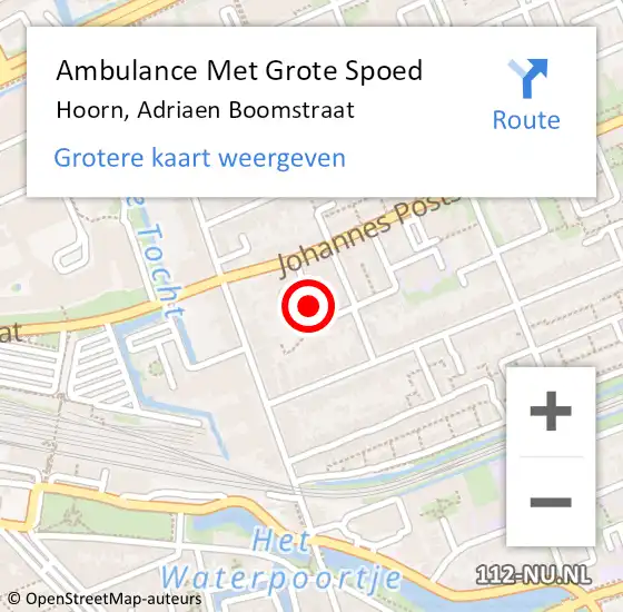 Locatie op kaart van de 112 melding: Ambulance Met Grote Spoed Naar Hoorn, Adriaen Boomstraat op 6 oktober 2021 08:17