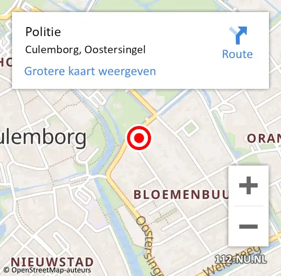 Locatie op kaart van de 112 melding: Politie Culemborg, Oostersingel op 6 oktober 2021 08:21