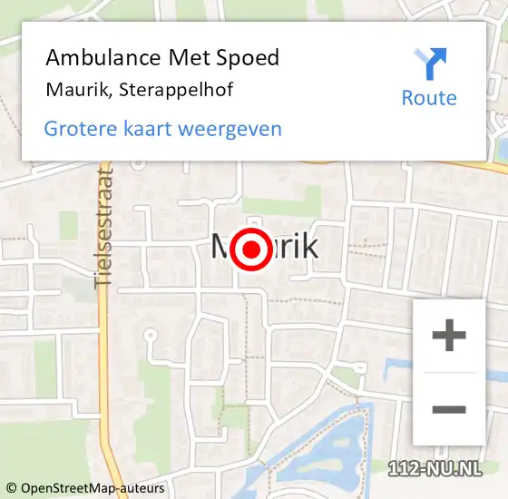Locatie op kaart van de 112 melding: Ambulance Met Spoed Naar Maurik, Sterappelhof op 6 oktober 2021 08:42