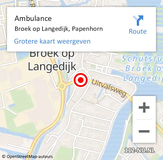 Locatie op kaart van de 112 melding: Ambulance Broek op Langedijk, Papenhorn op 6 oktober 2021 08:49