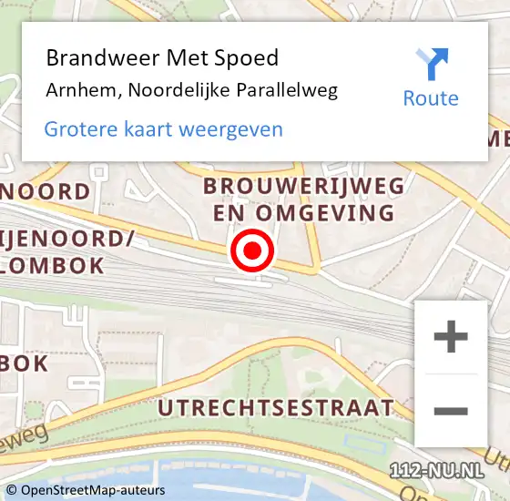 Locatie op kaart van de 112 melding: Brandweer Met Spoed Naar Arnhem, Noordelijke Parallelweg op 6 oktober 2021 09:03