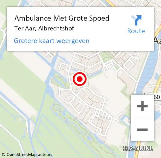 Locatie op kaart van de 112 melding: Ambulance Met Grote Spoed Naar Ter Aar, Albrechtshof op 6 oktober 2021 09:04