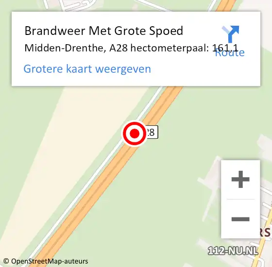 Locatie op kaart van de 112 melding: Brandweer Met Grote Spoed Naar Midden-Drenthe, A28 hectometerpaal: 161,1 op 6 oktober 2021 09:04