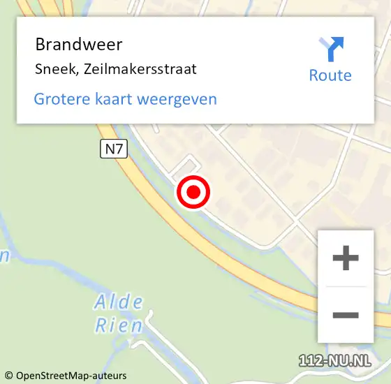 Locatie op kaart van de 112 melding: Brandweer Sneek, Zeilmakersstraat op 6 oktober 2013 08:15