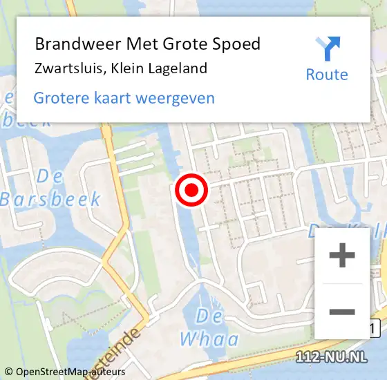 Locatie op kaart van de 112 melding: Brandweer Met Grote Spoed Naar Zwartsluis, Klein Lageland op 6 oktober 2021 09:22