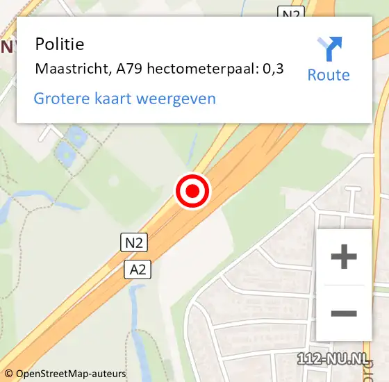 Locatie op kaart van de 112 melding: Politie Maastricht, A79 hectometerpaal: 0,3 op 6 oktober 2021 09:54