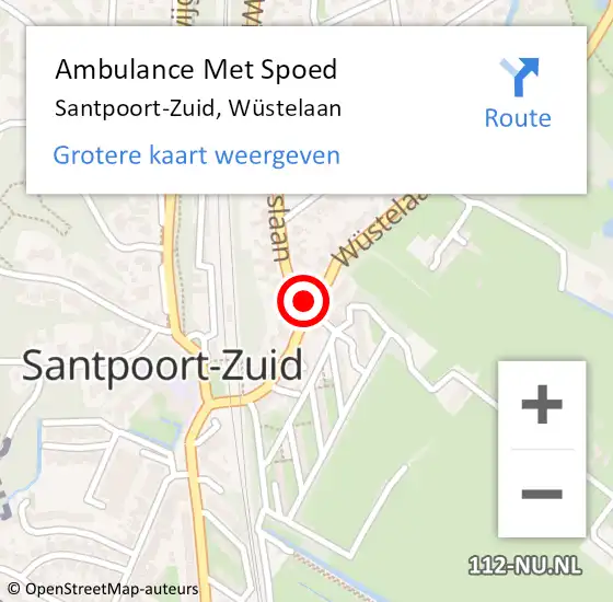 Locatie op kaart van de 112 melding: Ambulance Met Spoed Naar Santpoort-Zuid, Wüstelaan op 6 oktober 2021 10:14