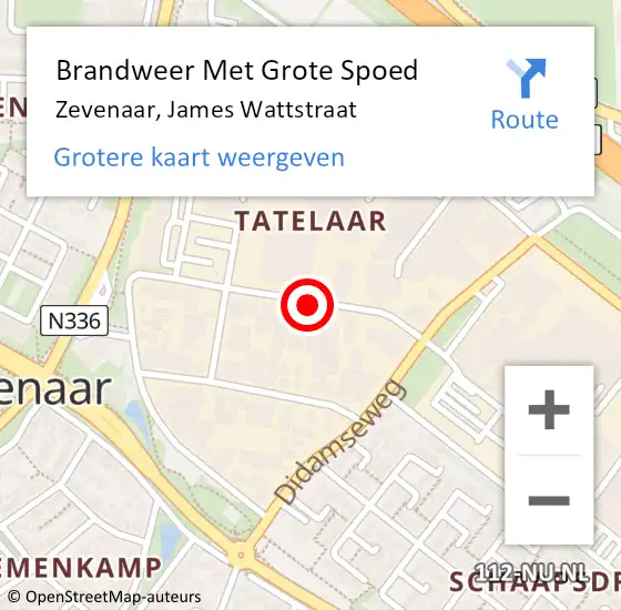 Locatie op kaart van de 112 melding: Brandweer Met Grote Spoed Naar Zevenaar, James Wattstraat op 6 oktober 2021 10:19