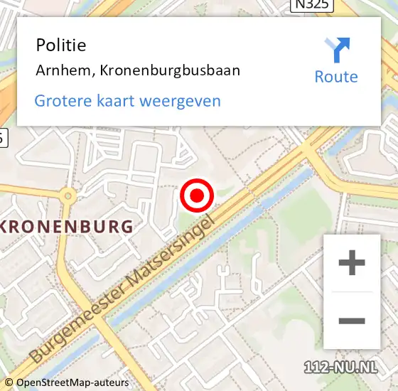 Locatie op kaart van de 112 melding: Politie Arnhem, Kronenburgbusbaan op 6 oktober 2021 10:28