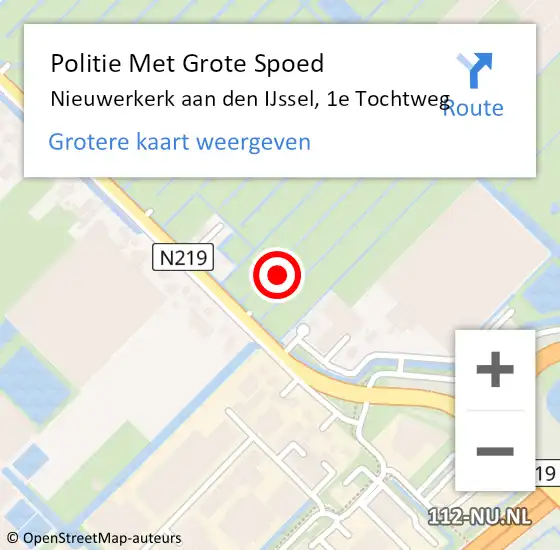 Locatie op kaart van de 112 melding: Politie Met Grote Spoed Naar Nieuwerkerk aan den IJssel, 1e Tochtweg op 6 oktober 2021 10:53