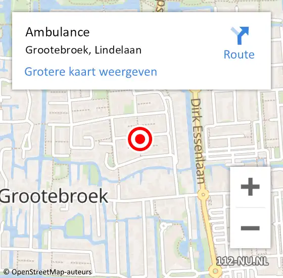 Locatie op kaart van de 112 melding: Ambulance Grootebroek, Lindelaan op 6 oktober 2021 11:47