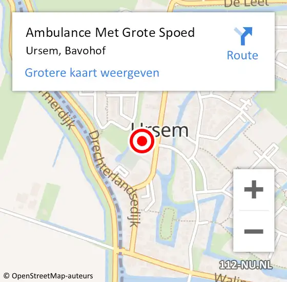 Locatie op kaart van de 112 melding: Ambulance Met Grote Spoed Naar Ursem, Bavohof op 6 oktober 2021 12:01