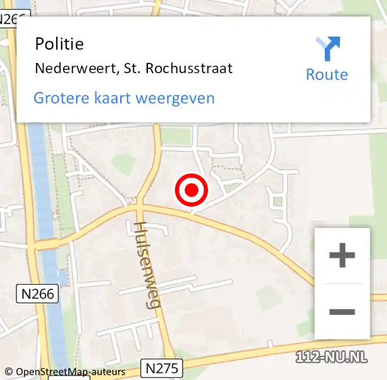 Locatie op kaart van de 112 melding: Politie Nederweert, St. Rochusstraat op 6 oktober 2021 12:08