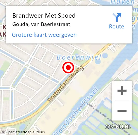 Locatie op kaart van de 112 melding: Brandweer Met Spoed Naar Gouda, van Baerlestraat op 6 oktober 2021 12:09