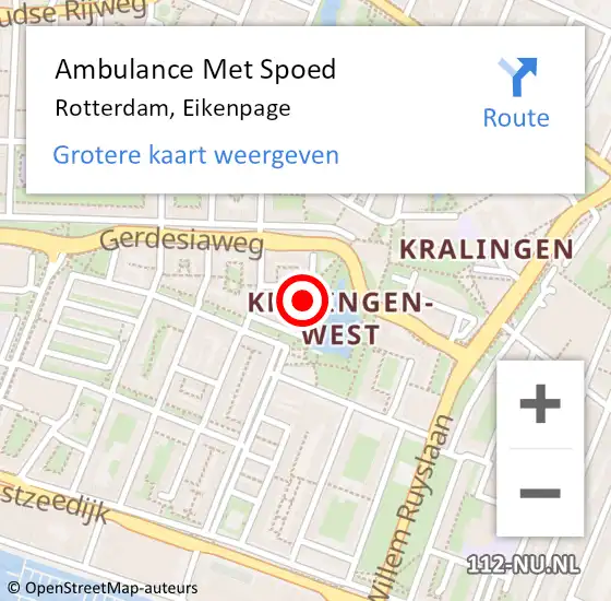 Locatie op kaart van de 112 melding: Ambulance Met Spoed Naar Rotterdam, Eikenpage op 6 oktober 2021 12:20