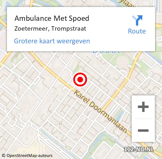 Locatie op kaart van de 112 melding: Ambulance Met Spoed Naar Zoetermeer, Trompstraat op 6 oktober 2021 12:55