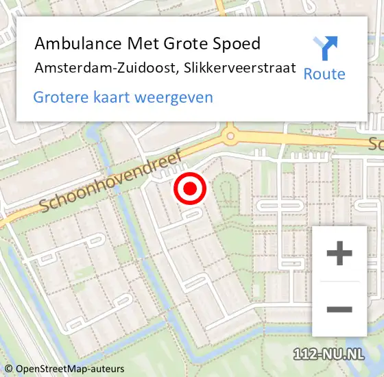 Locatie op kaart van de 112 melding: Ambulance Met Grote Spoed Naar Amsterdam-Zuidoost, Slikkerveerstraat op 6 oktober 2021 13:06